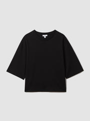Women Oversized Cotton Crew Neck T-Shirt in Black