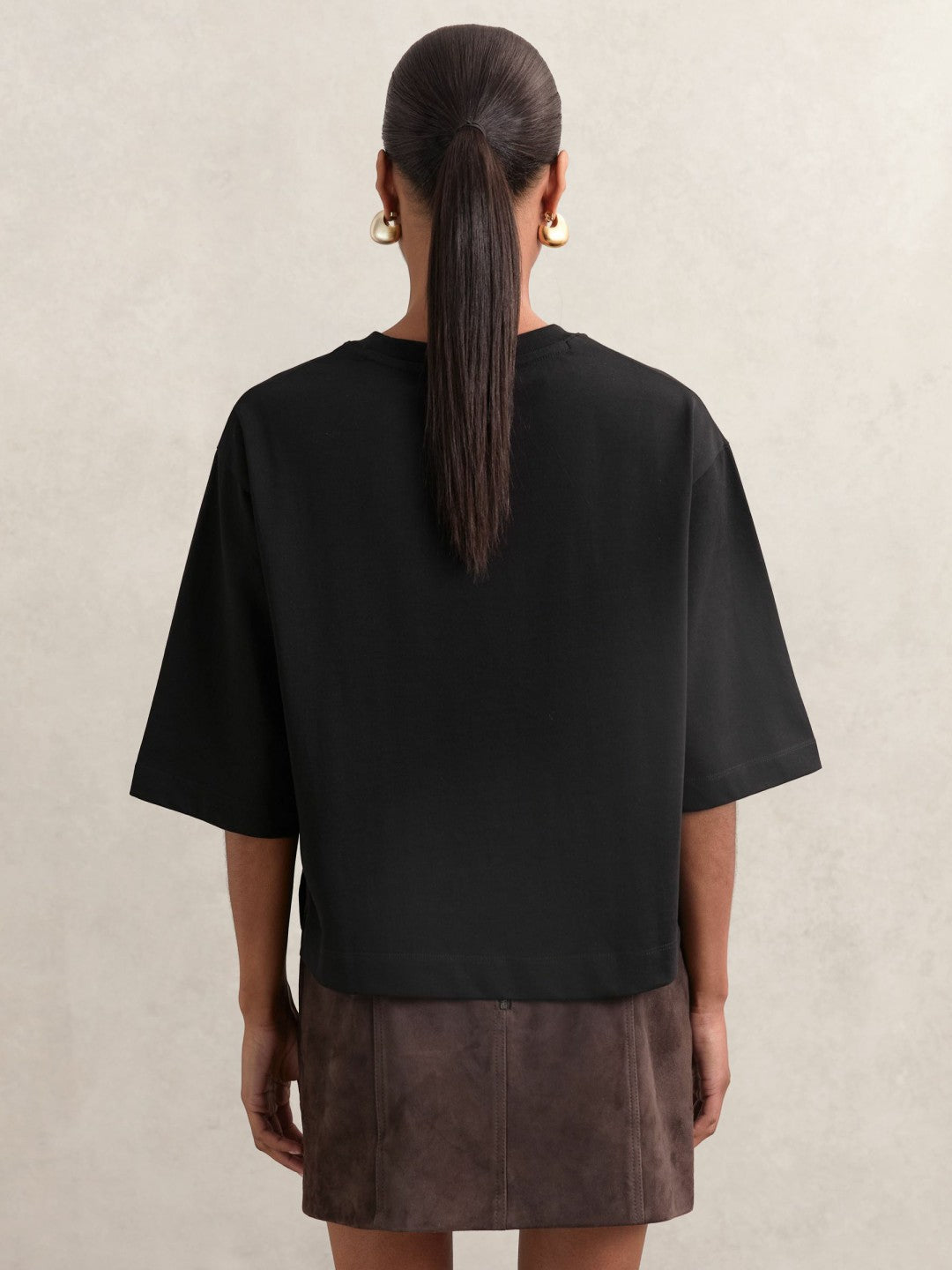 Women Oversized Cotton Crew Neck T-Shirt in Black