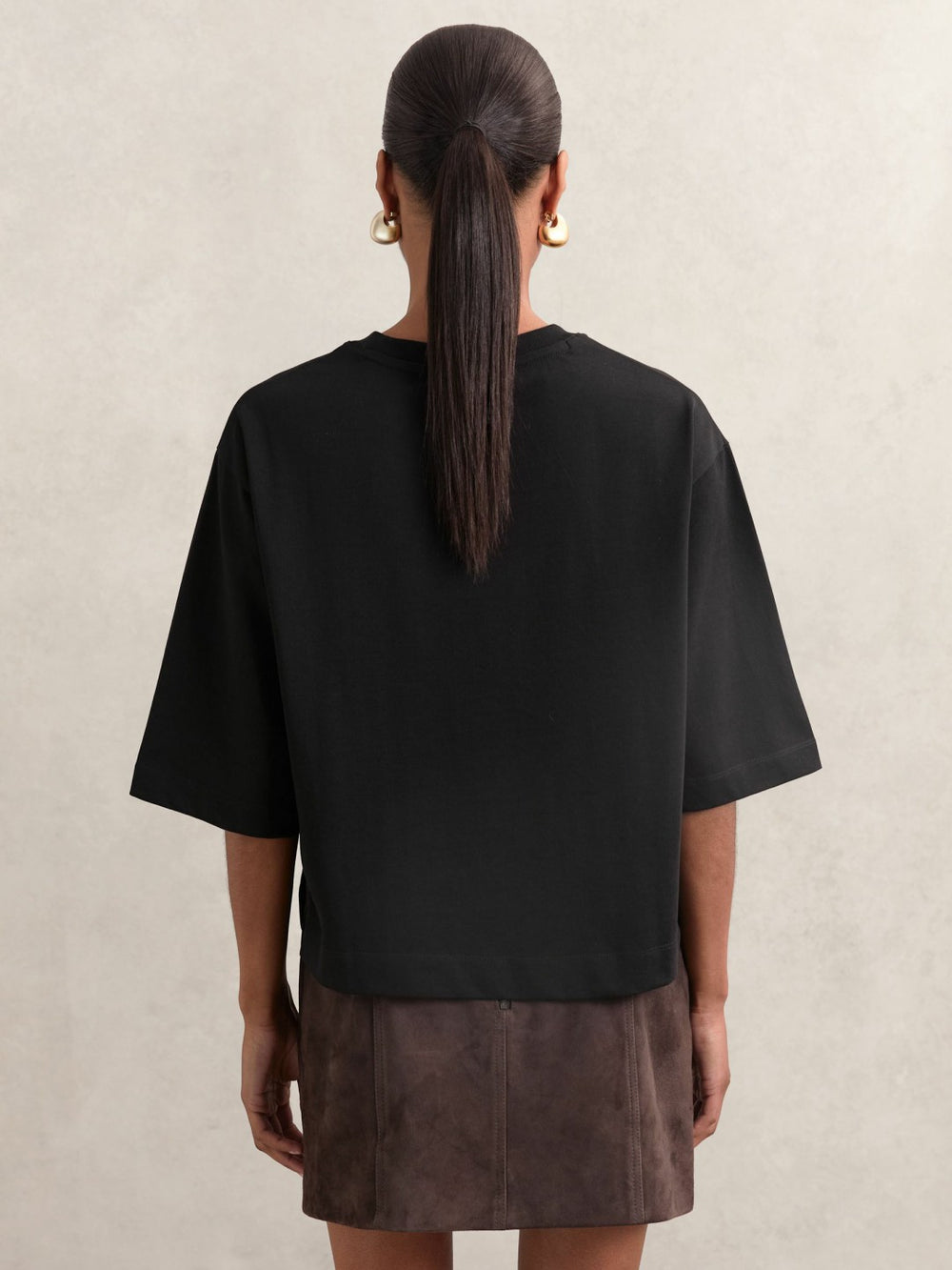 Women Oversized Cotton Crew Neck T-Shirt in Black