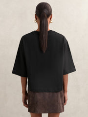 Women Oversized Cotton Crew Neck T-Shirt in Black