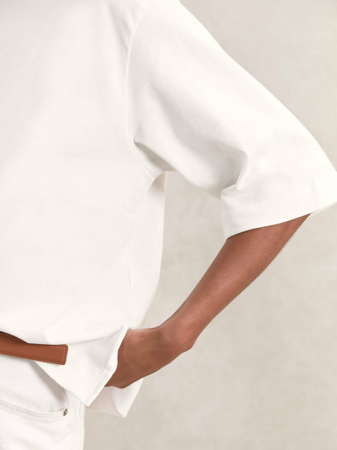 Women Oversized Cotton Crew Neck T-Shirt in White