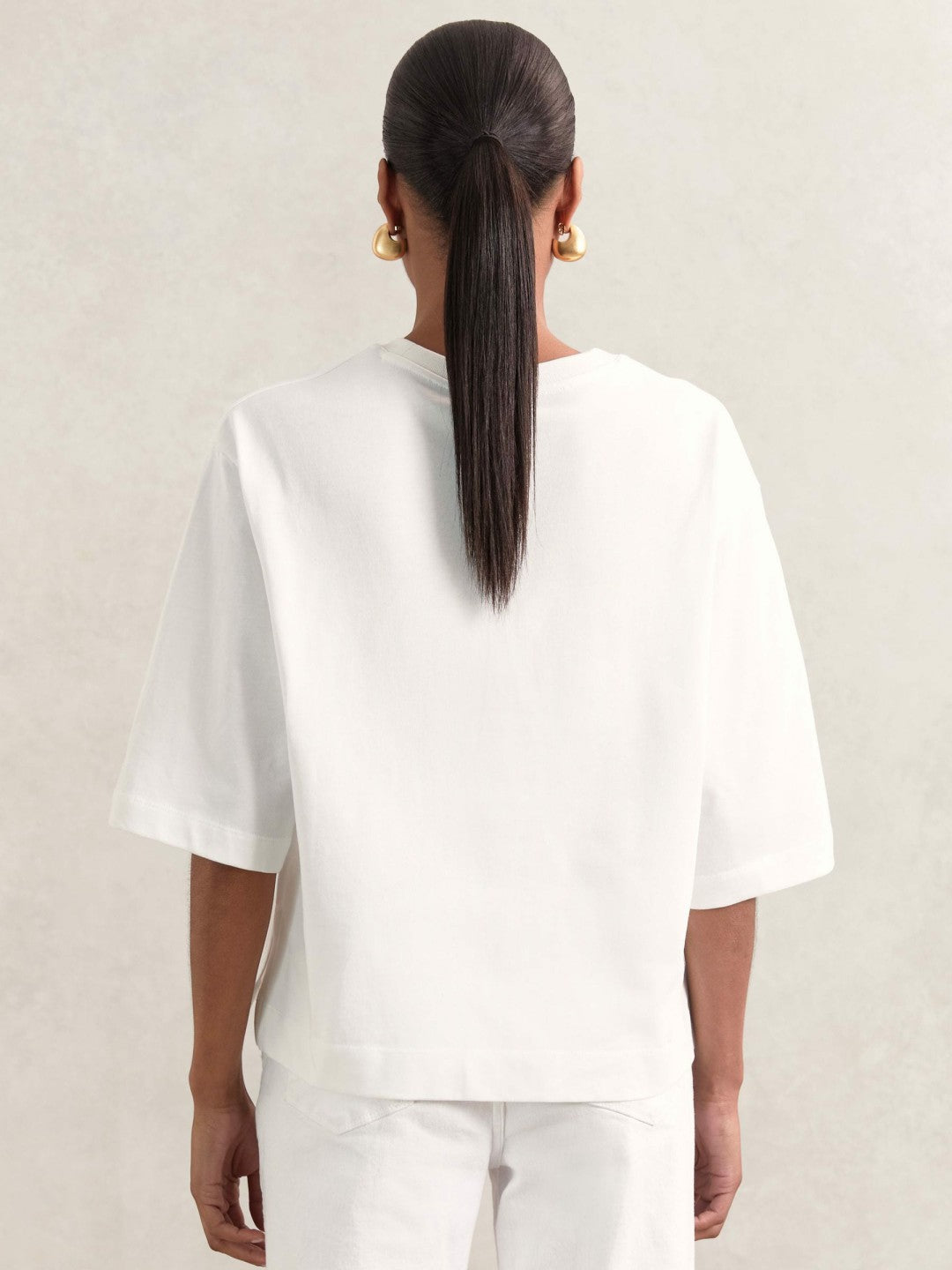 Women Oversized Cotton Crew Neck T-Shirt in White