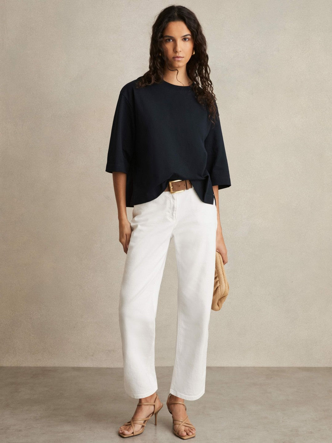 Women Oversized Cotton Crew Neck T-Shirt in Navy