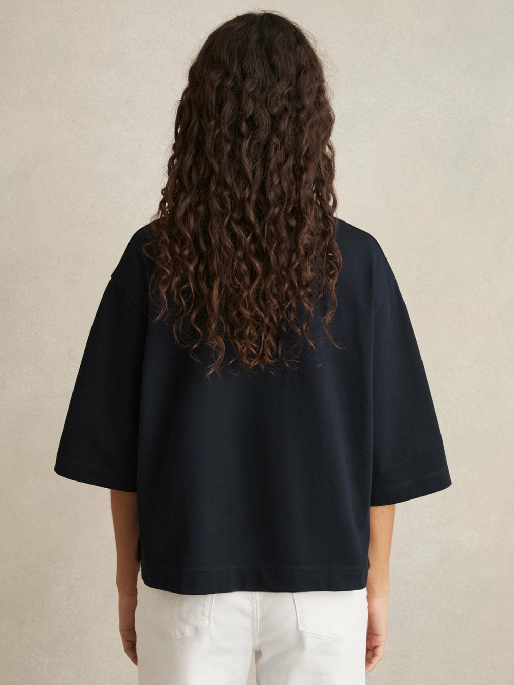 Women Oversized Cotton Crew Neck T-Shirt in Navy