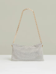 Women Embellished Chainmail Shoulder Bag in Silver