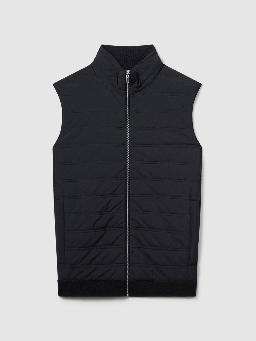 Men Hybrid Quilt and Knit Zip-Through Gilet in Navy
