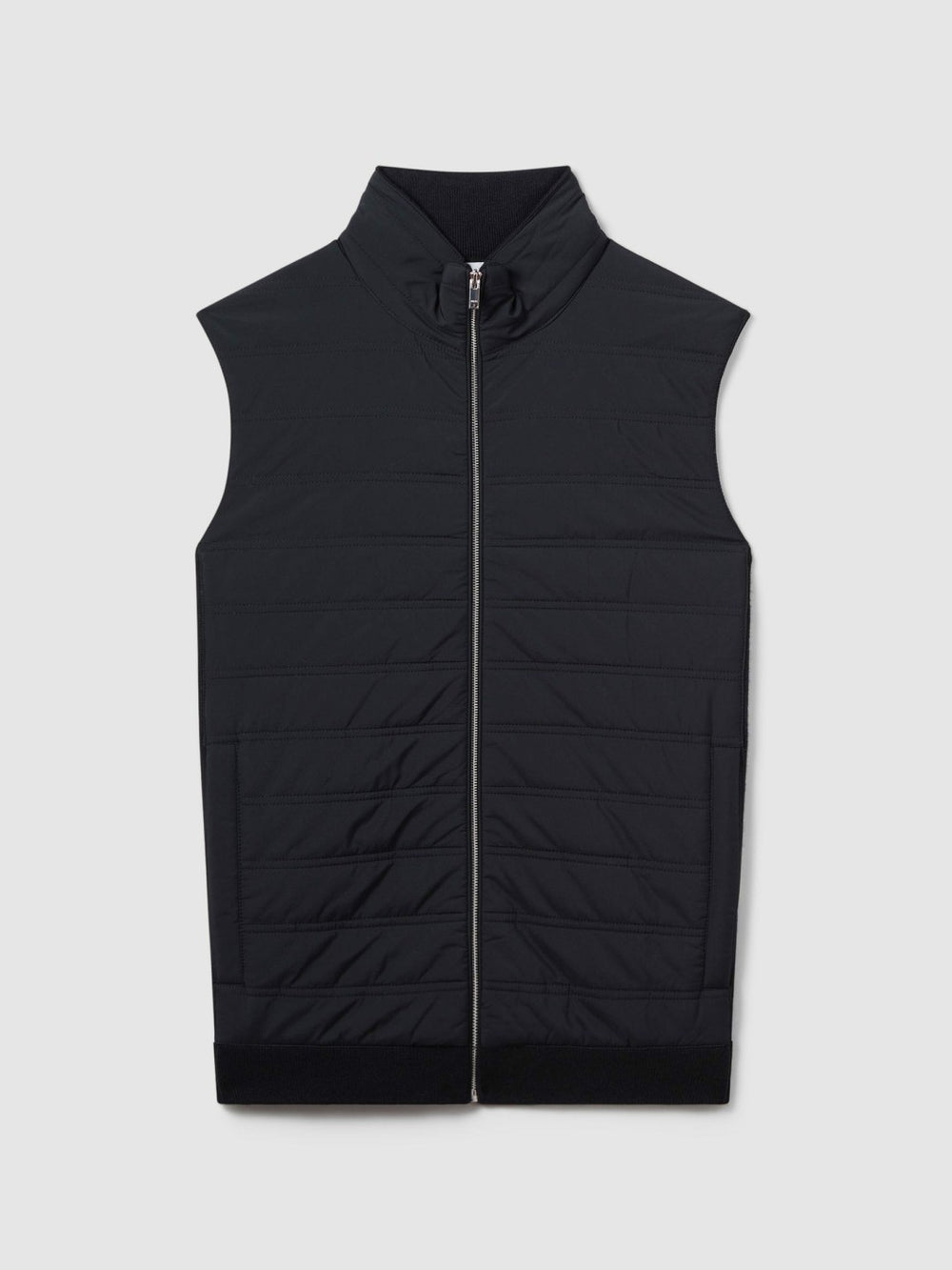 Men Hybrid Quilt and Knit Zip-Through Gilet in Navy