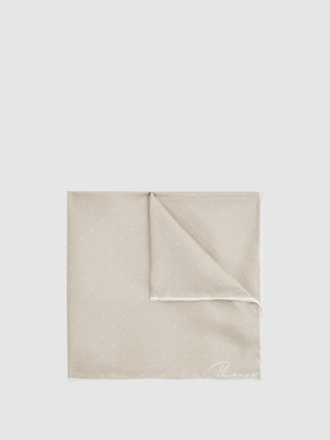Men Polka Dot Silk Pocket Square in Stone