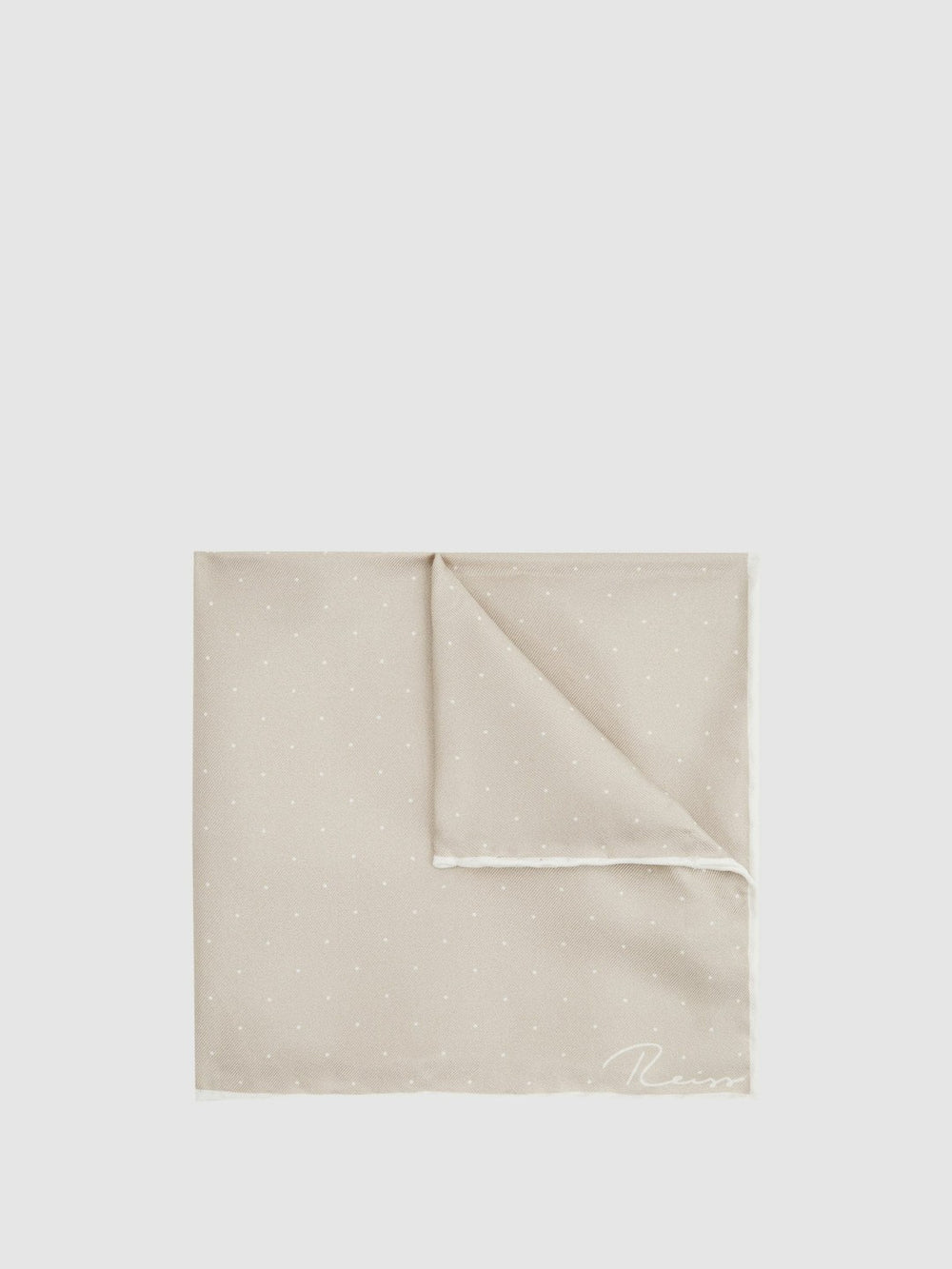 Men Polka Dot Silk Pocket Square in Stone