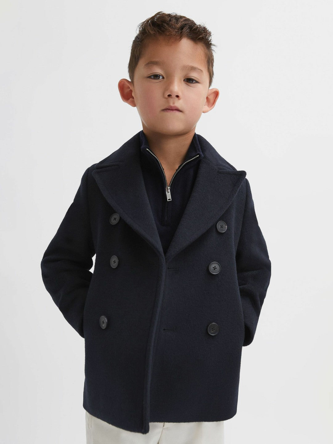 Children & Baby 9-13 yrs Wool Blend Twill Double Breasted Coat in Navy