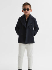 Children & Baby 9-13 yrs Wool Blend Twill Double Breasted Coat in Navy