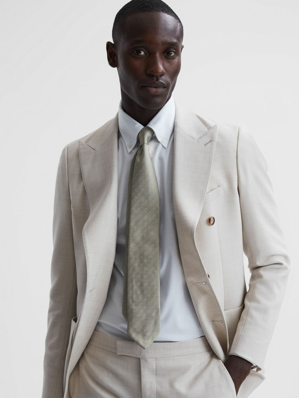 Men Polka Dot Silk Tie in Champagne