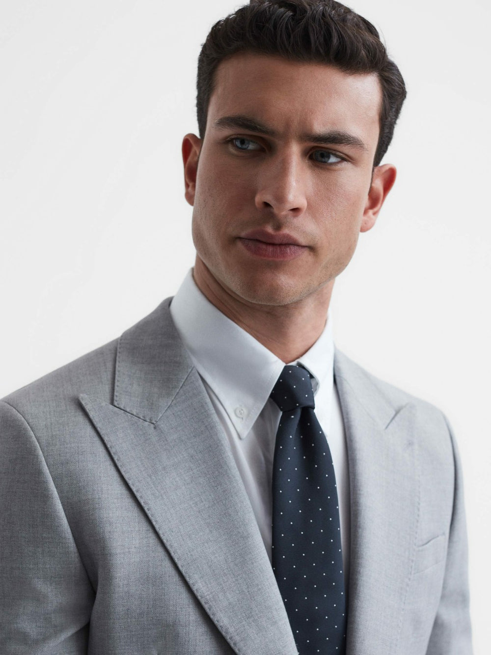 Men Polka Dot Silk Tie in Navy