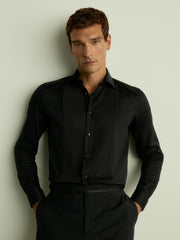Men Slim Fit Cotton Dinner Shirt in Black