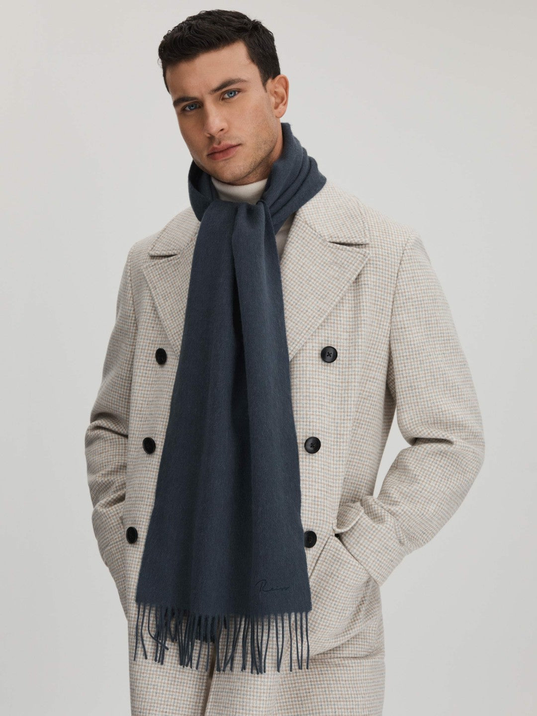 Men Wool and Cashmere Scarf in Airforce Blue