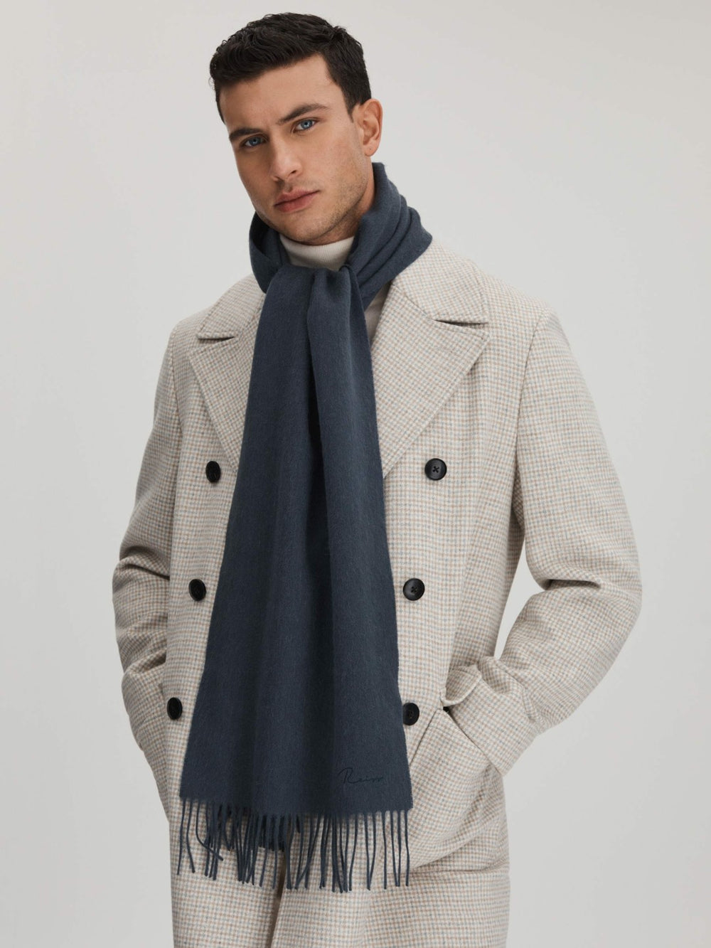Men Wool and Cashmere Scarf in Airforce Blue