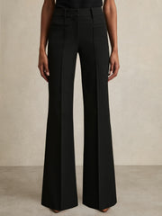 Women Petite High Rise Flared Trousers in Black