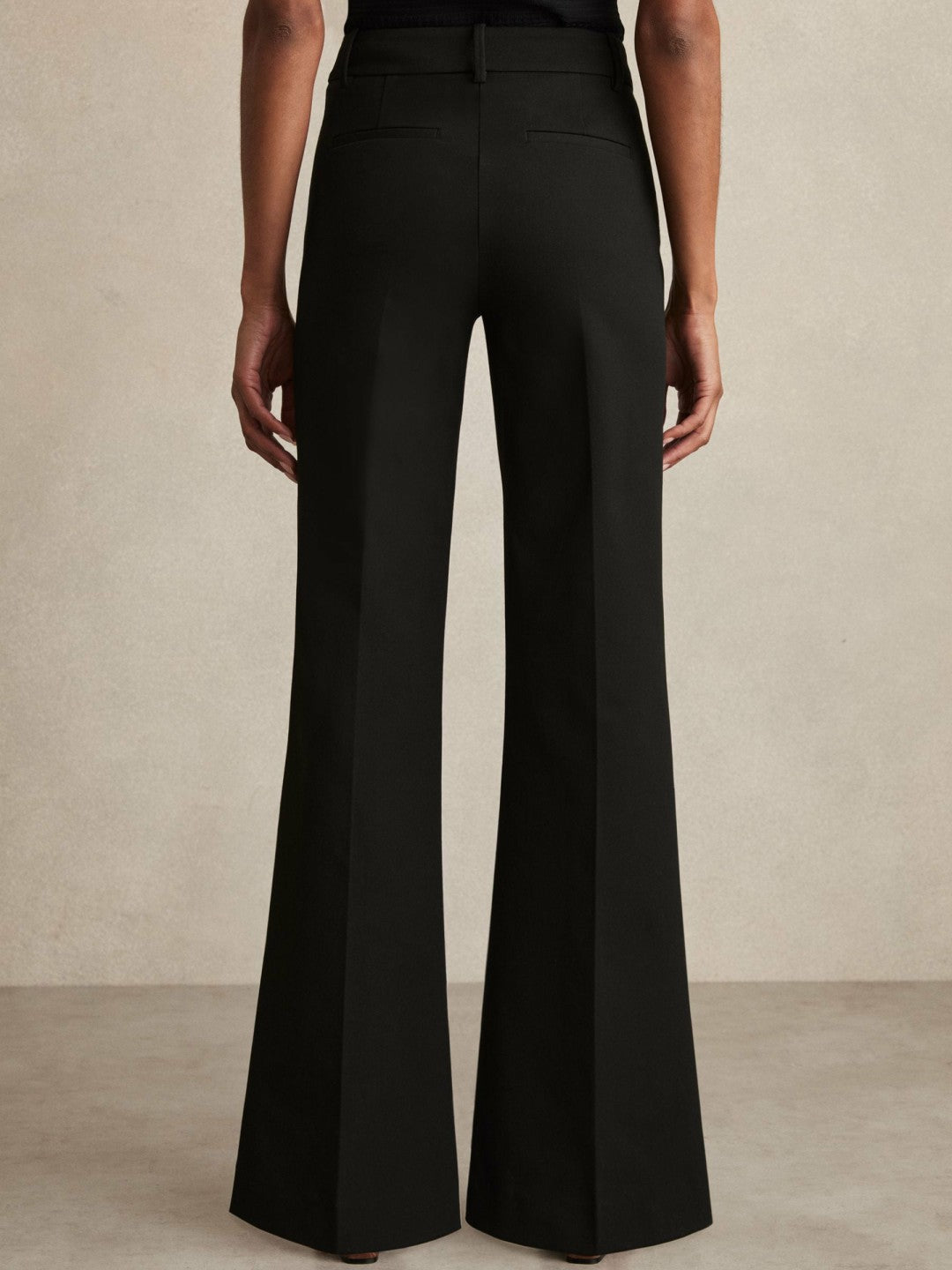 Women Petite High Rise Flared Trousers in Black