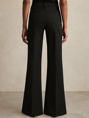 Women Petite High Rise Flared Trousers in Black