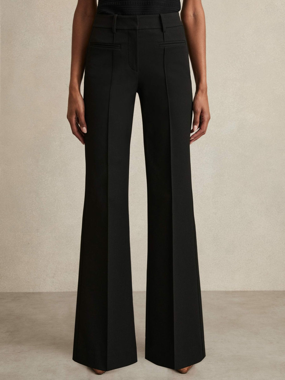 Women High Rise Flared Trousers in Black
