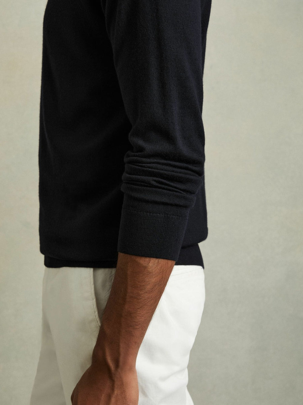 Men Slim Fit Merino Wool Roll Neck Jumper in Navy