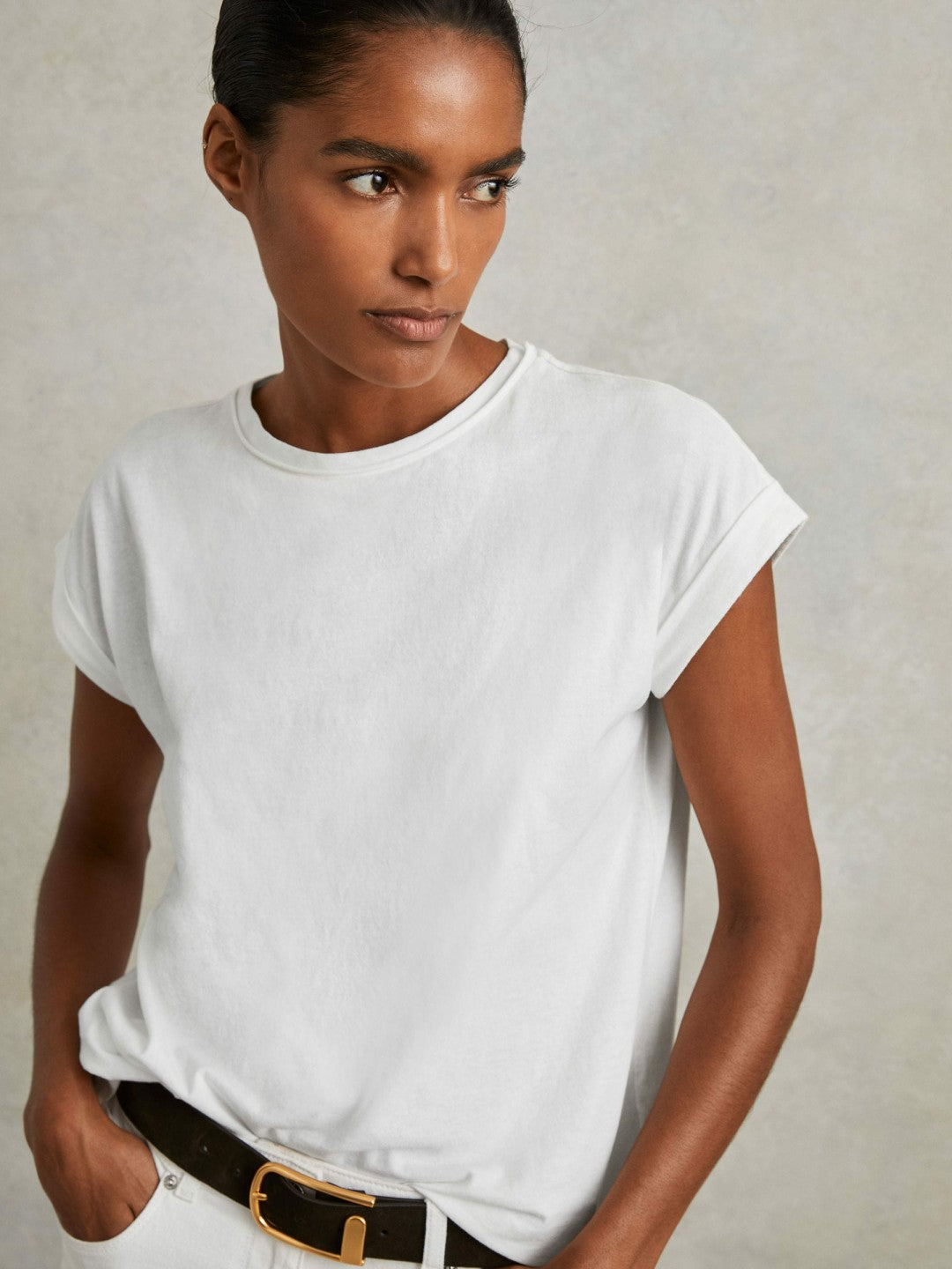 Women Cotton-Jersey Crew Neck T-Shirt in White