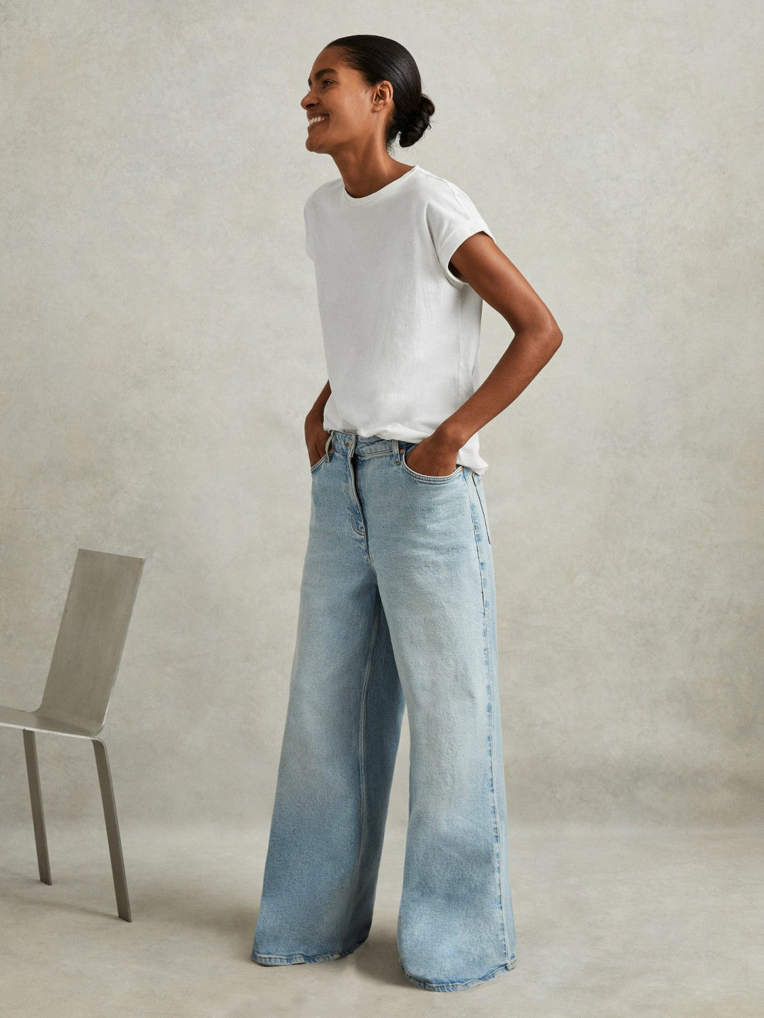 Women Cotton-Jersey Crew Neck T-Shirt in White