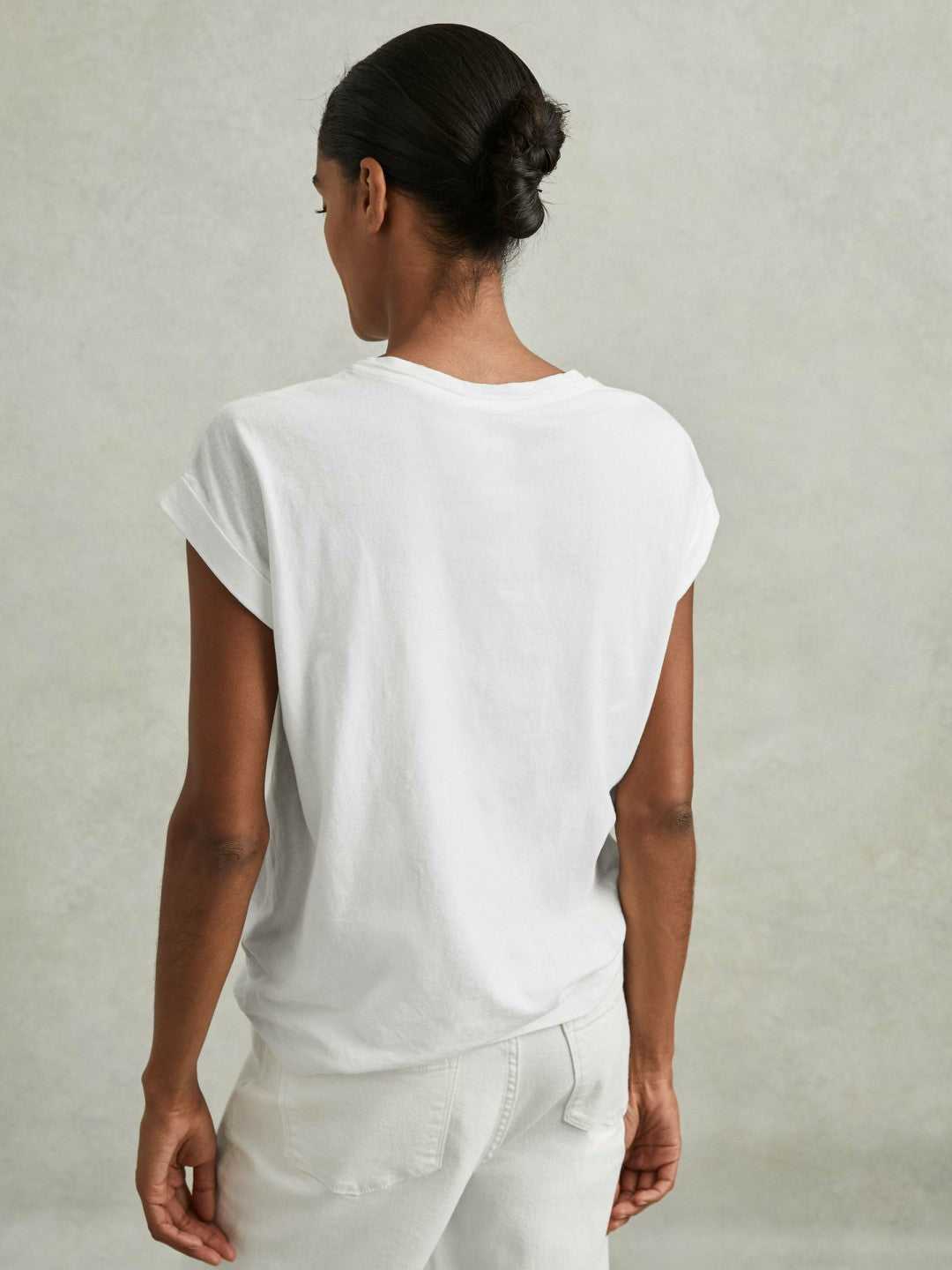 Women Cotton-Jersey Crew Neck T-Shirt in White