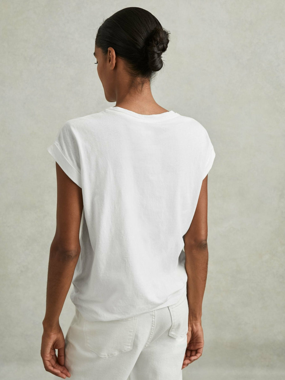 Women Cotton-Jersey Crew Neck T-Shirt in White