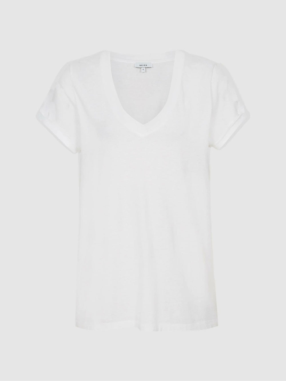 Women Cotton-Jersey V-Neck T-Shirt in White
