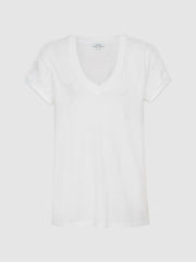 Women Cotton-Jersey V-Neck T-Shirt in White