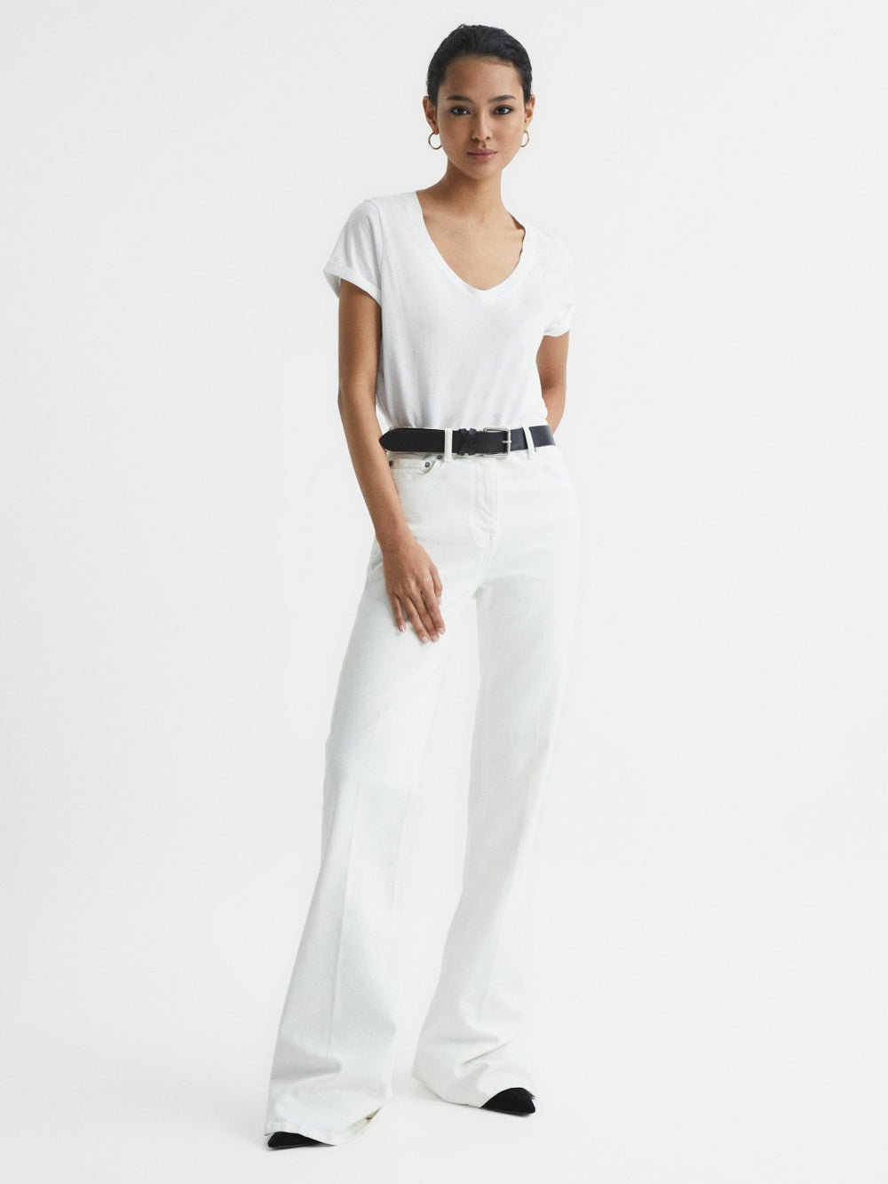 Women Cotton-Jersey V-Neck T-Shirt in White