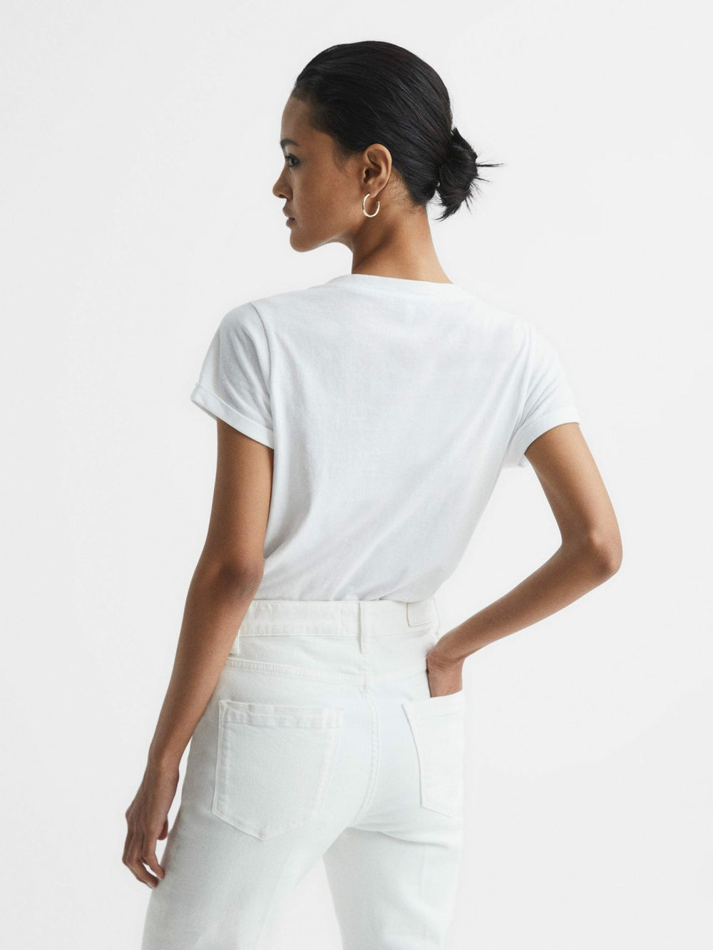 Women Cotton-Jersey V-Neck T-Shirt in White