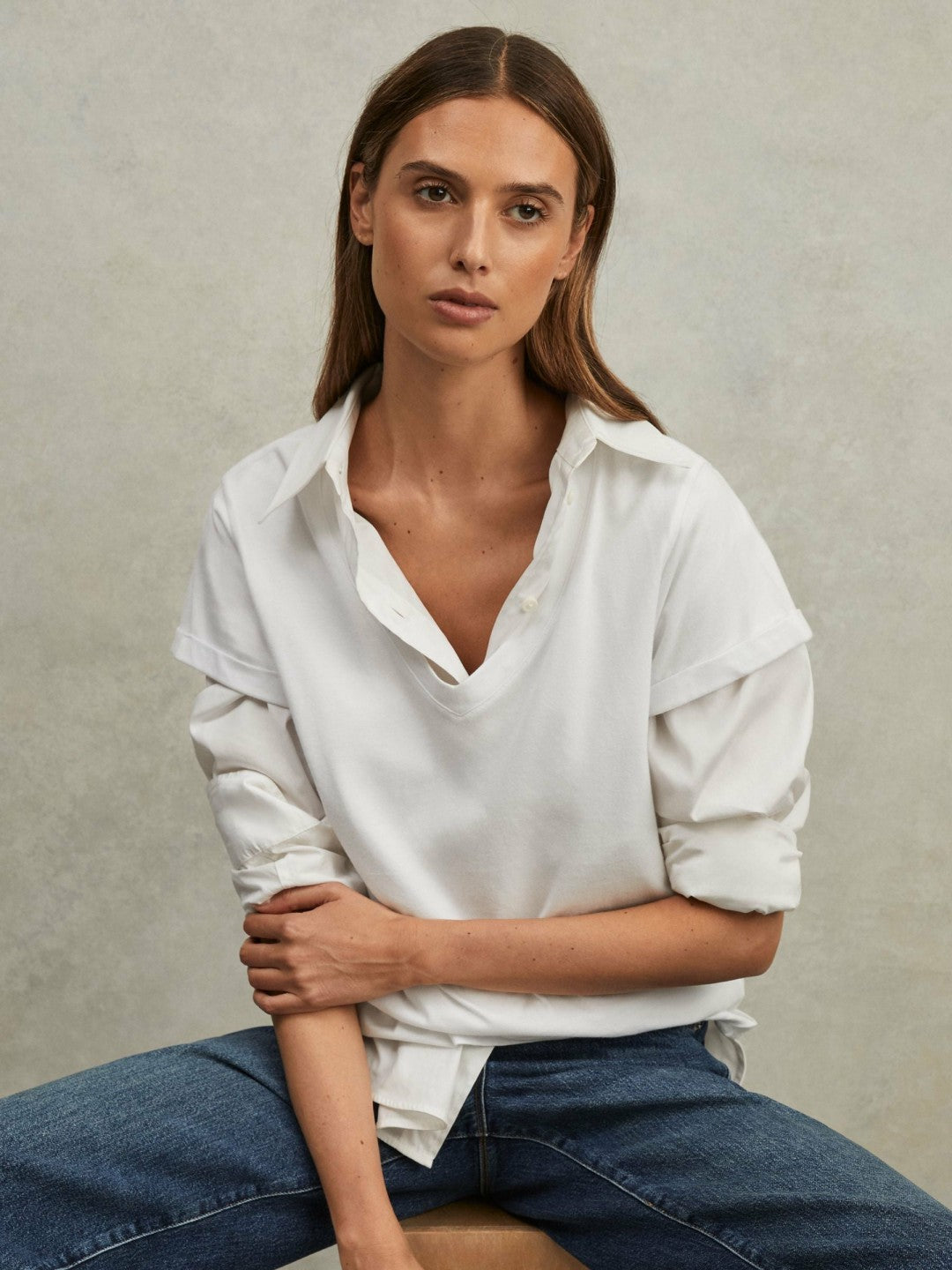 Women Cotton-Jersey V-Neck T-Shirt in White