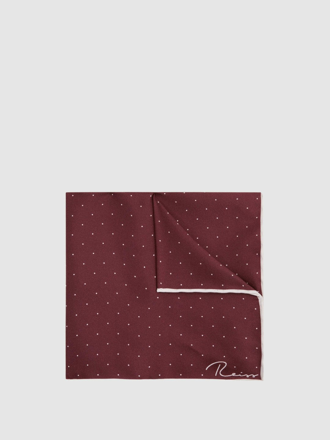 Men Polka Dot Silk Pocket Square in Burgundy