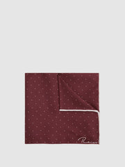 Men Polka Dot Silk Pocket Square in Burgundy