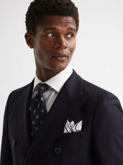 Men Polka Dot Silk Pocket Square in White
