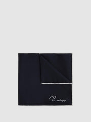Men Plain Silk Pocket Square in Navy