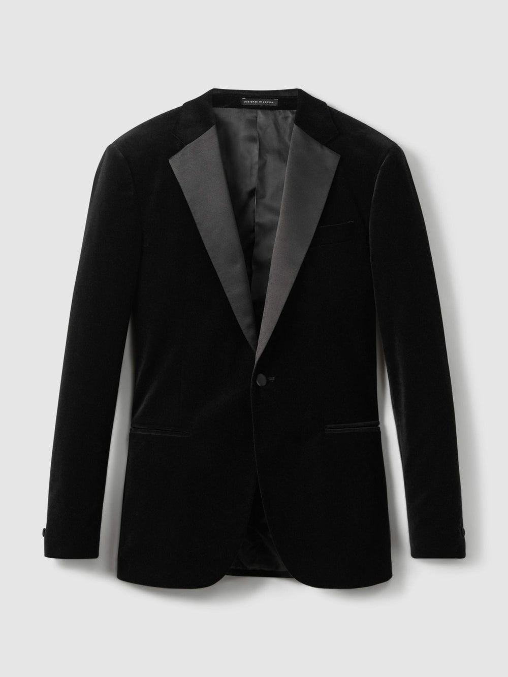Men Velvet Single Breasted Slim Fit Jacket in Black