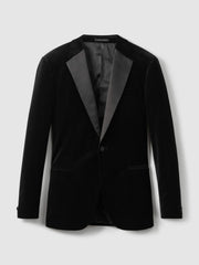 Men Velvet Single Breasted Slim Fit Jacket in Black