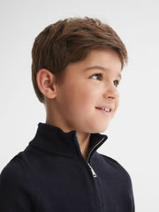 Children & Baby 4-9 yrs Merino Wool Zip-Neck Jumper in Navy