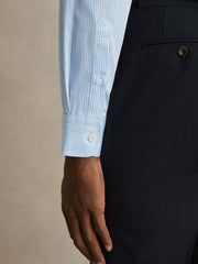 Men Slim Fit Cotton-Satin Cutaway-Collar Shirt in Blue Stripe
