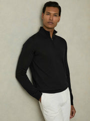 Men Merino Wool Half-Zip Jumper in Black