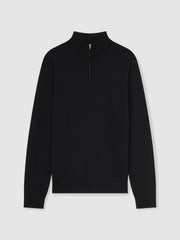 Men Merino Wool Half-Zip Jumper in Black
