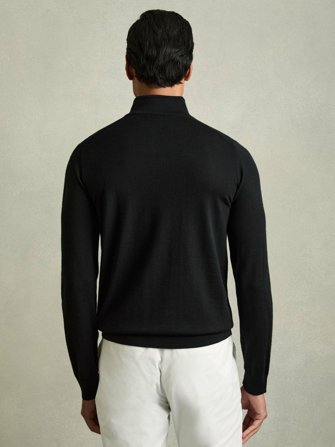 Men Merino Wool Half-Zip Jumper in Black