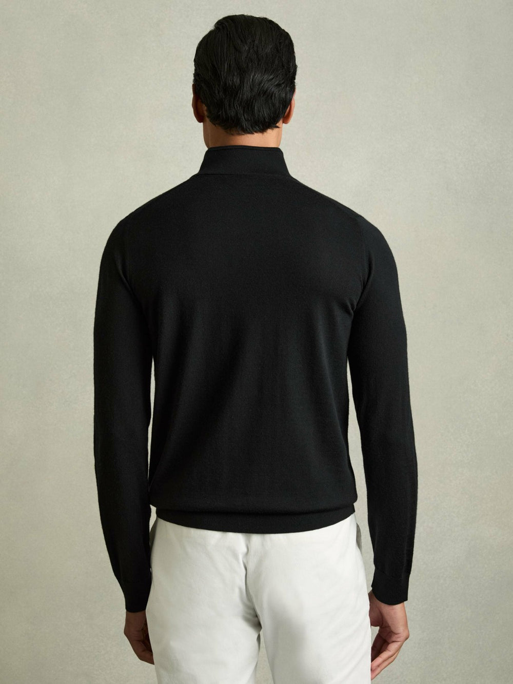 Men Merino Wool Half-Zip Jumper in Black