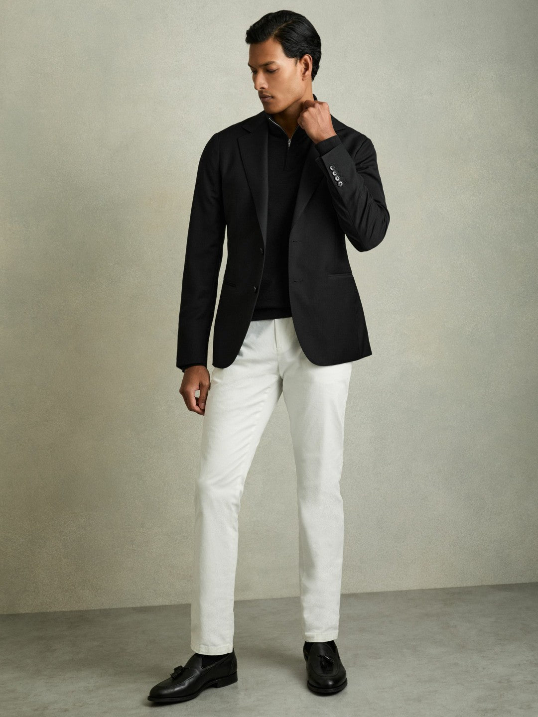 Men Merino Wool Half-Zip Jumper in Black