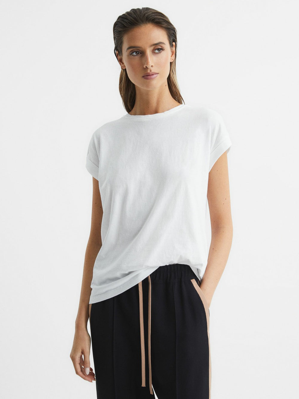 Women Cotton-Jersey Crew Neck T-Shirt in White