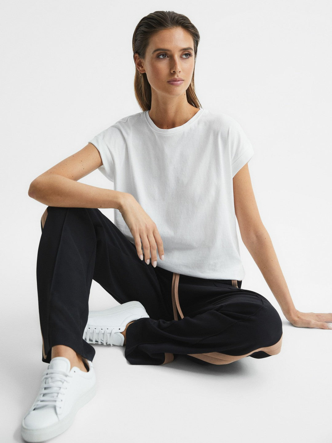 Women Cotton-Jersey Crew Neck T-Shirt in White