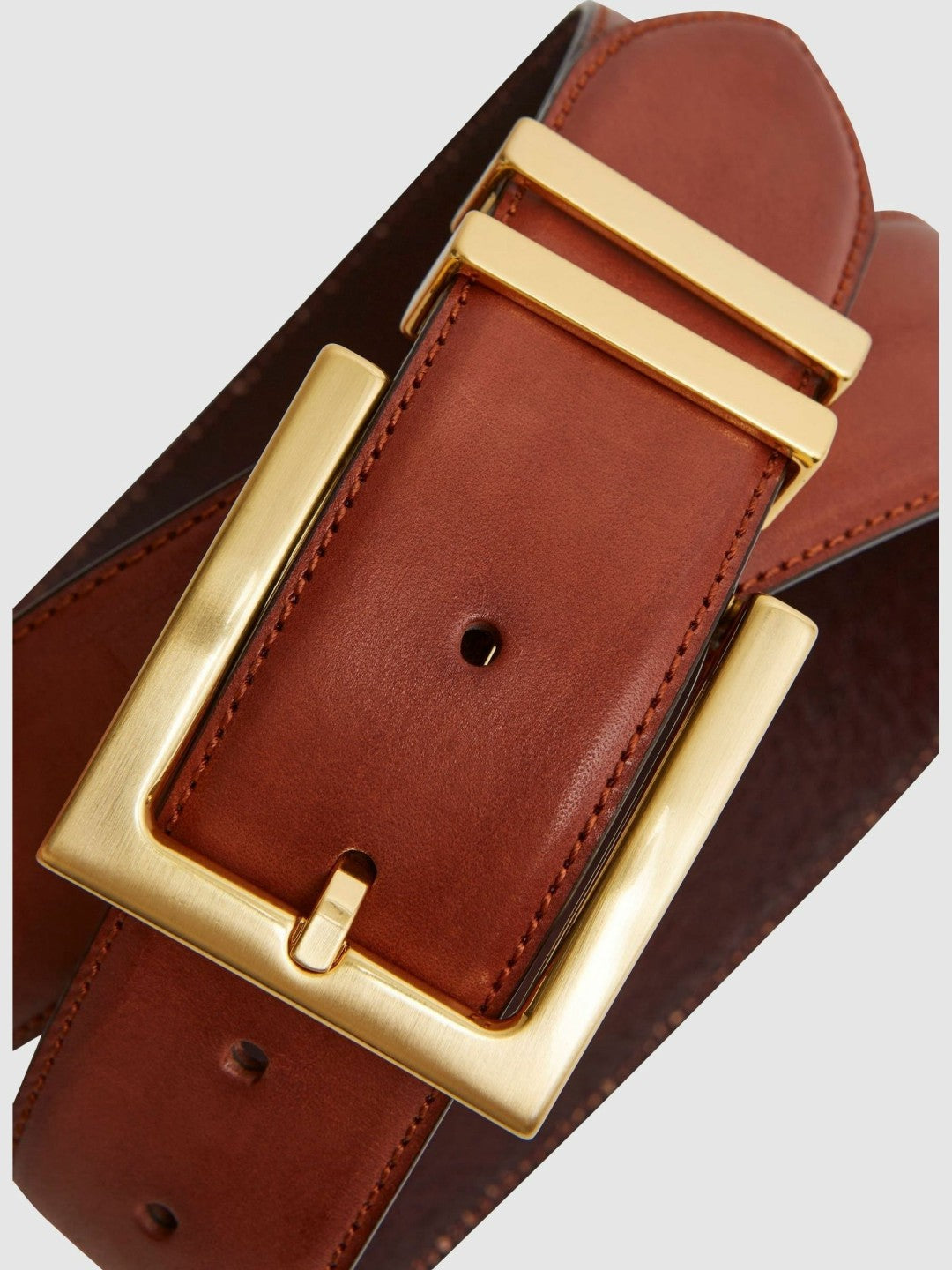 Women Leather Square Buckle Belt in Tan
